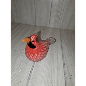 Vtg Art Glass Cardinal Red Bird Paperweight Hand Blown Beautiful Collector Piece